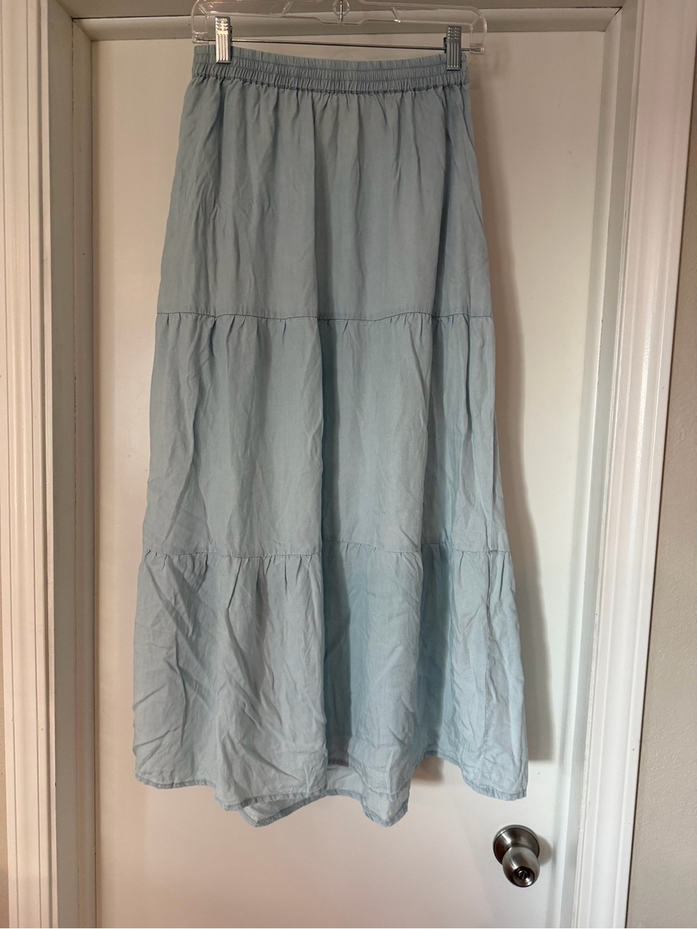 Light Blue Tiered Maxi Skirt - Women's Casual Elastic Waist